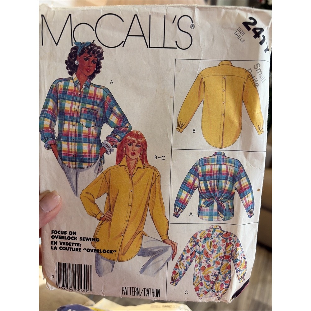 Vintage 1986 McCalls Blouse Sewing Pattern 2417 Size Petite Small Cut Complete
